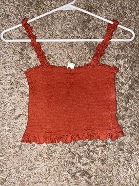 Bozzolo Rust Smocked Ruffle Crop Tank